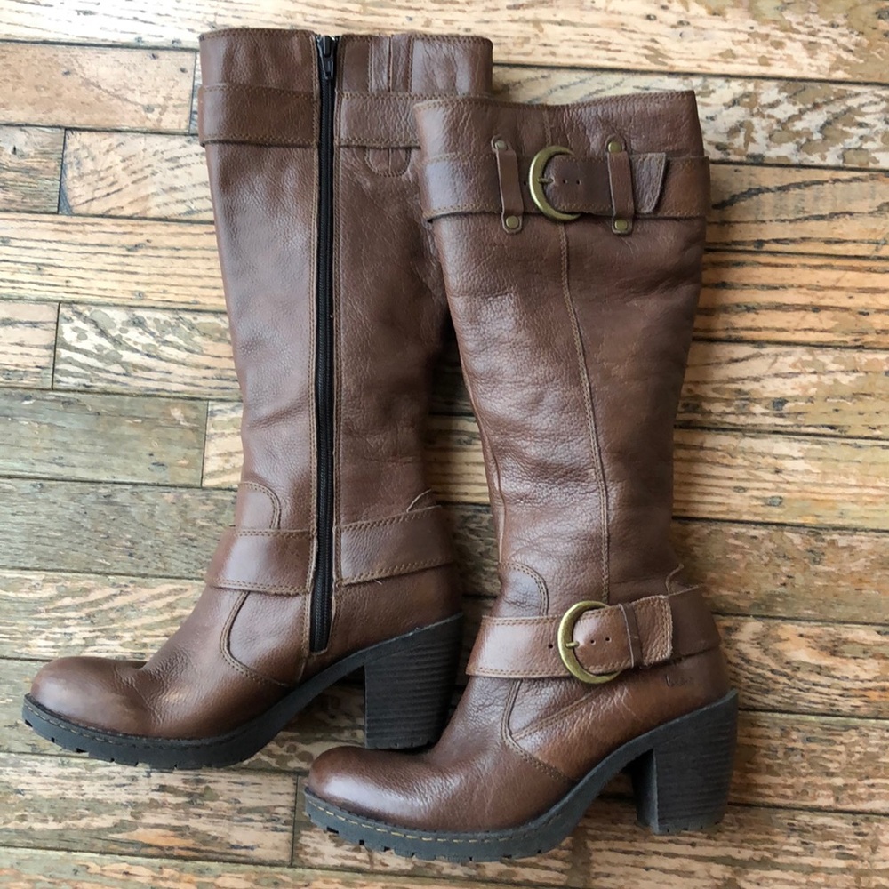 BOC Soft Brown Leather Boot Brads Buckles Sz 8/39